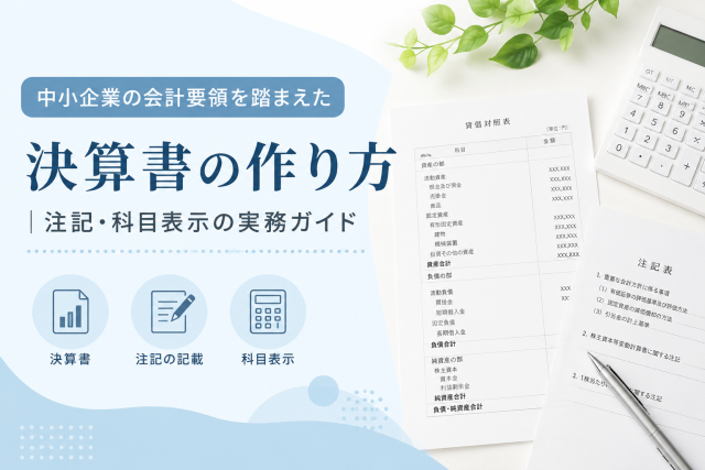 中小企業の会計要領に沿った決算書作成について、貸借対照表や注記表、科目表示の確認をイメージした清潔感のあるアイキャッチ画像。