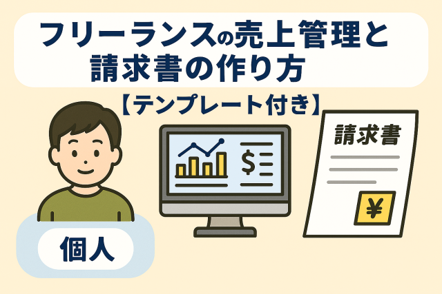 フリーランスの売上管理と請求書作成の流れをわかりやすく表現したイラスト付きアイキャッチ画像