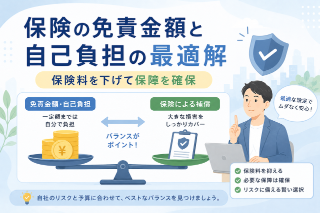 保険の免責金額と自己負担のバランスを見直し、保険料を抑えながら必要な保障を確保する考え方を表したアイキャッチ画像。