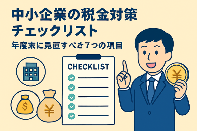 中小企業向けの税金対策チェックリストを年度末に見直すための親しみやすいイラスト