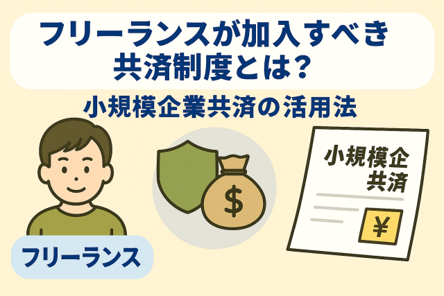 フリーランス向けの共済制度と小規模企業共済の活用法をわかりやすく表現したイラスト付きアイキャッチ画像