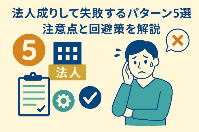 法人成りで失敗しやすい5つのパターンとその注意点・回避策をわかりやすく表現したイラスト